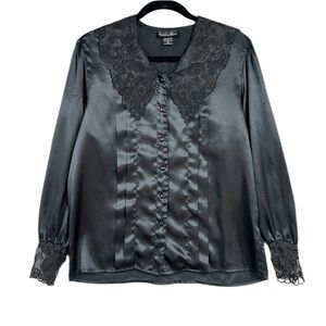 David Matthew Witchy Whimsigoth Lace Peter Pan Collar Pleated Button Shirt Sz 10